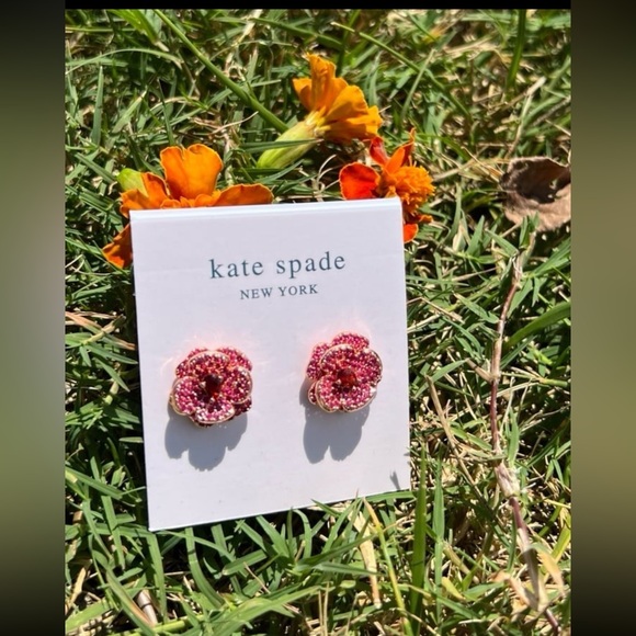 NWT: Kate Spade Pink Flower Earrings, SPARKLY and GLAM!! - Picture 7 of 12
